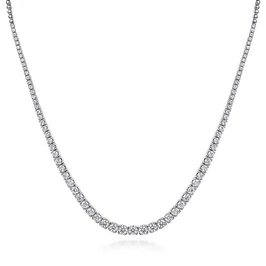 18K White Gold Graduated Lab Grown Diamond Necklace 5.0-10.0ct