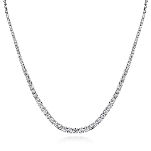 18K White Gold Graduated Lab Grown Diamond Necklace 5.0-10.0ct
