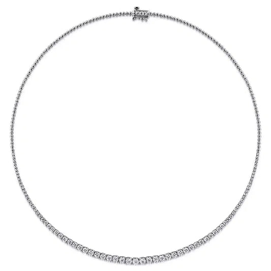 18K White Gold Graduated Lab Grown Diamond Necklace 5.0-10.0ct