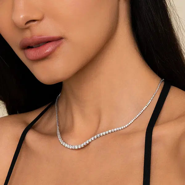 18K White Gold Graduated Lab Grown Diamond Necklace 5.0-10.0ct
