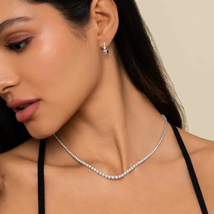 18K White Gold Graduated Lab Grown Diamond Necklace 5.0-10.0ct