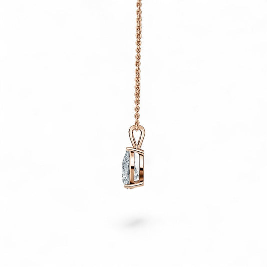 18K Rose Gold Pear Cut Lab Grown Diamond Pendant Necklace 1.0 - 3.0ct - Triple