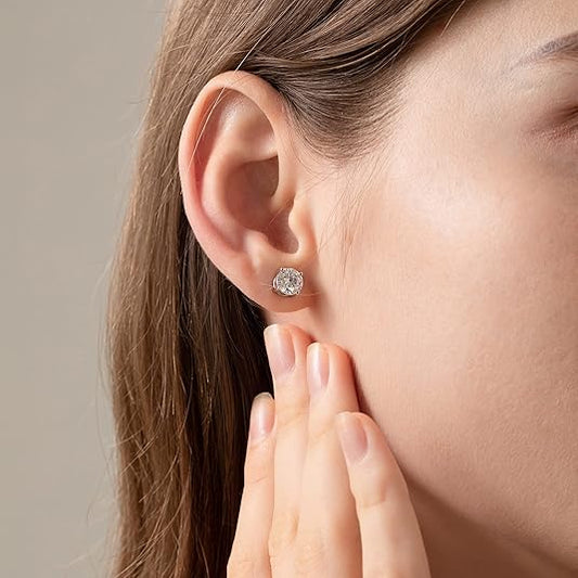 18K White Gold 4 Prong Lab Grown Diamond Stud Earrings 1.0 - 3.0ct - Triple