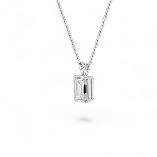 18K White Gold Emerald Cut Lab Grown Diamond Solitaire Pendant Necklace 1.0 - 3.0ct - Triple