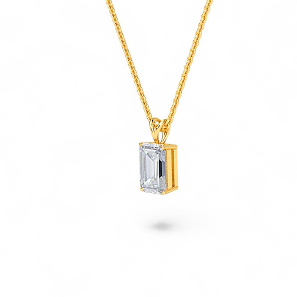 18K White Gold Emerald Cut Lab Grown Diamond Solitaire Pendant Necklace 1.0 - 3.0ct - Triple