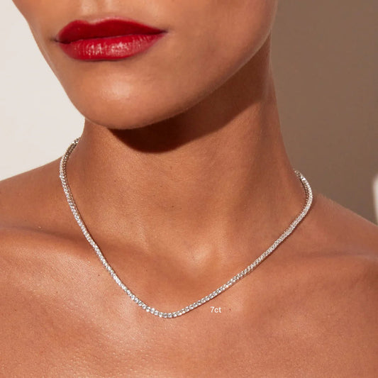 18K White Gold Lab Grown Diamond Tennis Necklace 5.0 - 15.0ct - Triple