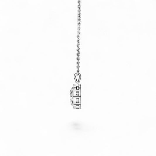 18K White Gold Oval Cut Lab Grown Diamond Halo Pendant Necklace 1.0 - 3.0ct - Triple