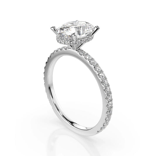 18K White Gold Oval Cut Lab Grown Diamond Hidden Halo Engagement Ring 1.0 - 2.0ct - Triple