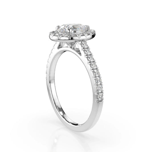 18K White Gold Pear Cut Lab Grown Diamond Halo Engagement Ring 1.0 - 2.0ct - Triple