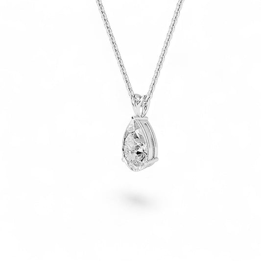 18K White Gold Pear Cut Lab Grown Diamond Solitaire Pendant Necklace 1.0 - 3.0ct - Triple