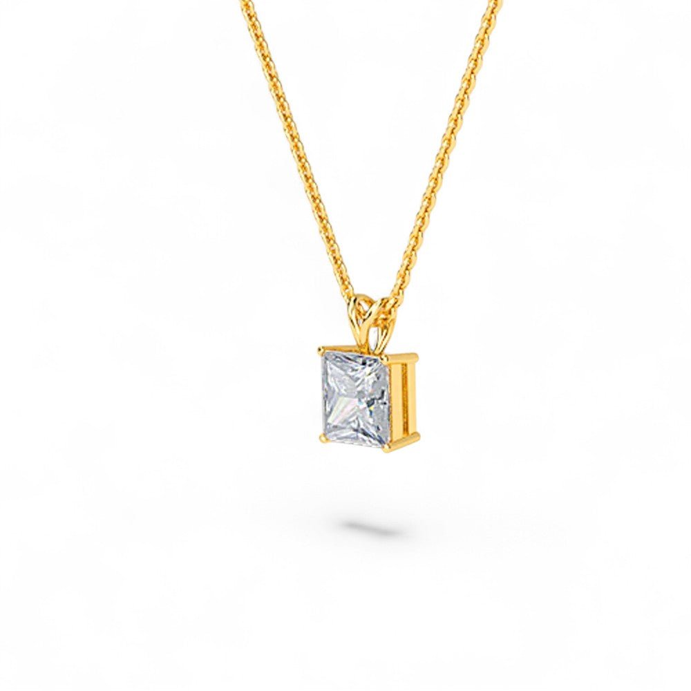 18K White Gold Princess Cut Lab Grown Diamond Solitaire Pendant Necklace 1.0 - 3.0ct - Triple