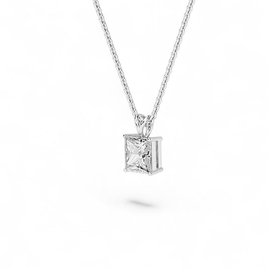 18K White Gold Princess Cut Lab Grown Diamond Solitaire Pendant Necklace 1.0 - 3.0ct - Triple