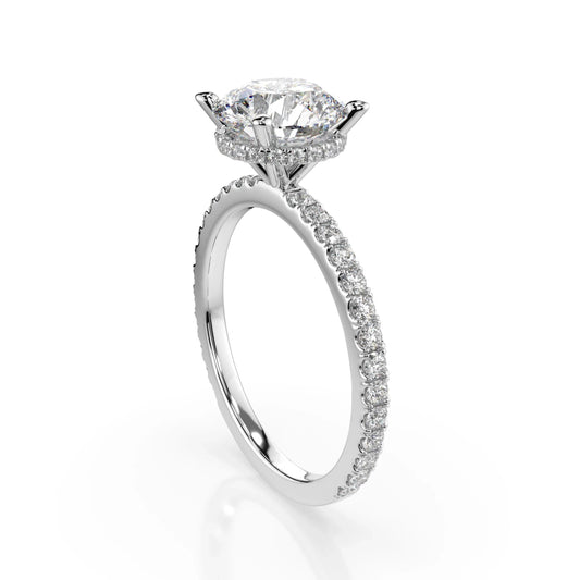 18K White Gold Round Brilliant Cut Lab Grown Diamond Hidden Halo Engagement Ring 1.0 - 2.0ct - Triple