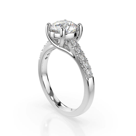 18K White Gold Round Brilliant Cut Round Cut Solitaire Lab Grown Diamond Engagement Ring 1.0 - 2.0ct - Triple