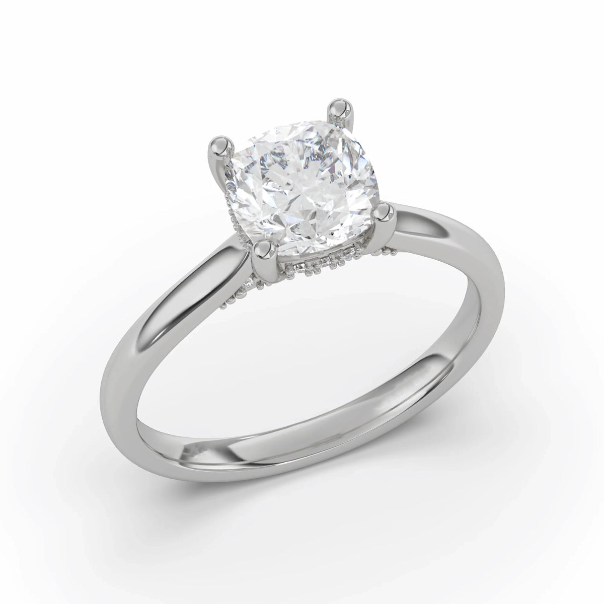 18K Yellow Classic Hidden Halo Cushion Cut Lab Grown Diamond Engagement Ring 1.0 - 2.0ct - Triple