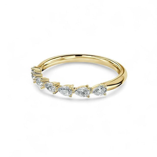 18K Yellow Gold 7 Stone Pear Cut Lab Grown Diamond Eternity Ring 1.05 - 1.75ct - Triple