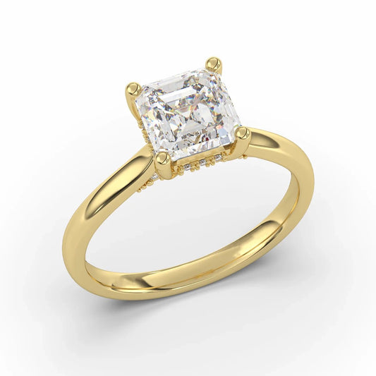 18K Yellow Gold Classic Hidden Halo Asscher Cut Lab Grown Diamond Engagement Ring 1.0 - 2.0ct - Triple