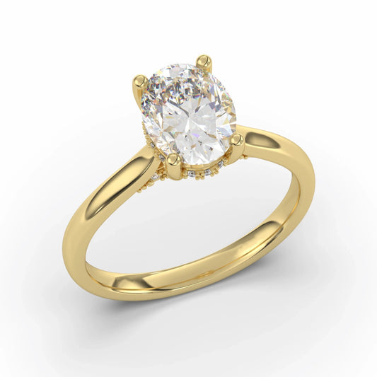 18K Yellow Gold Classic Hidden Halo Oval Cut Lab Grown Diamond Engagement Ring 1.0 - 2.0ct - Triple