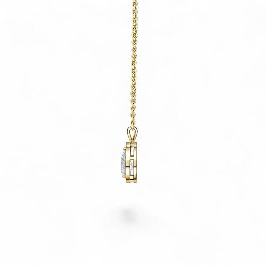 18K Yellow Gold Pear Cut Lab Grown Diamond Halo Pendant Necklace 1.0 - 3.0ct - Triple