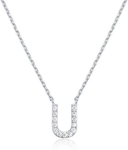 18K White Gold Lab Grown Diamond Initial Necklace, Letter Dainty Necklaces for Women