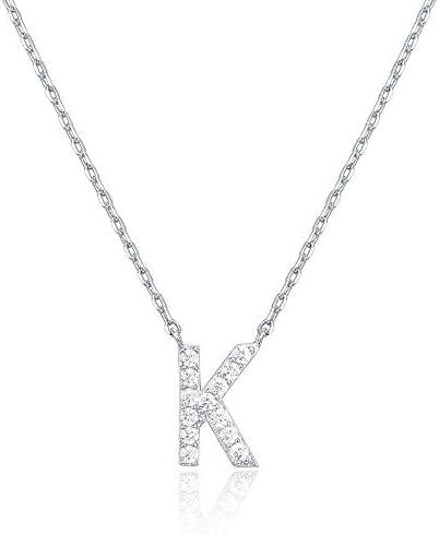18K White Gold Lab Grown Diamond Initial Necklace, Letter Dainty Necklaces for Women