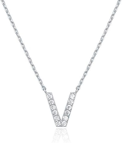 18K White Gold Lab Grown Diamond Initial Necklace, Letter Dainty Necklaces for Women