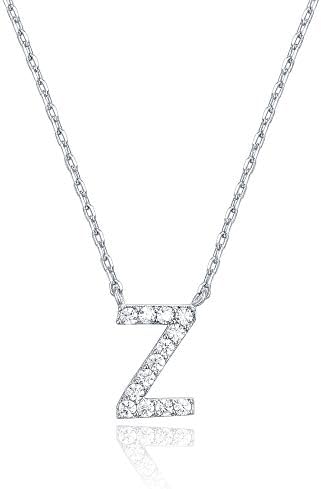 18K White Gold Lab Grown Diamond Initial Necklace, Letter Dainty Necklaces for Women