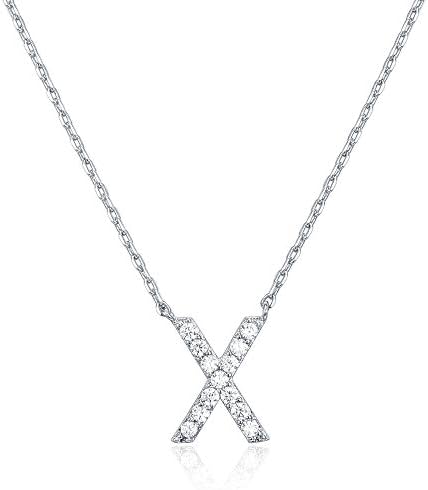 18K White Gold Lab Grown Diamond Initial Necklace, Letter Dainty Necklaces for Women