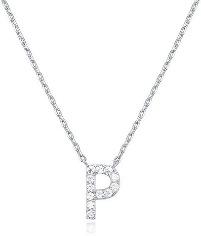 18K White Gold Lab Grown Diamond Initial Necklace, Letter Dainty Necklaces for Women