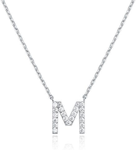 18K White Gold Lab Grown Diamond Initial Necklace, Letter Dainty Necklaces for Women