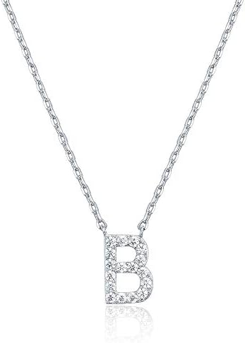 18K White Gold Lab Grown Diamond Initial Necklace, Letter Dainty Necklaces for Women