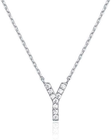 18K White Gold Lab Grown Diamond Initial Necklace, Letter Dainty Necklaces for Women
