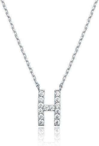 18K White Gold Lab Grown Diamond Initial Necklace, Letter Dainty Necklaces for Women