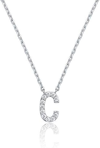 18K White Gold Lab Grown Diamond Initial Necklace, Letter Dainty Necklaces for Women