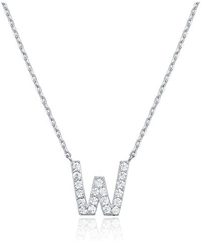 18K White Gold Lab Grown Diamond Initial Necklace, Letter Dainty Necklaces for Women