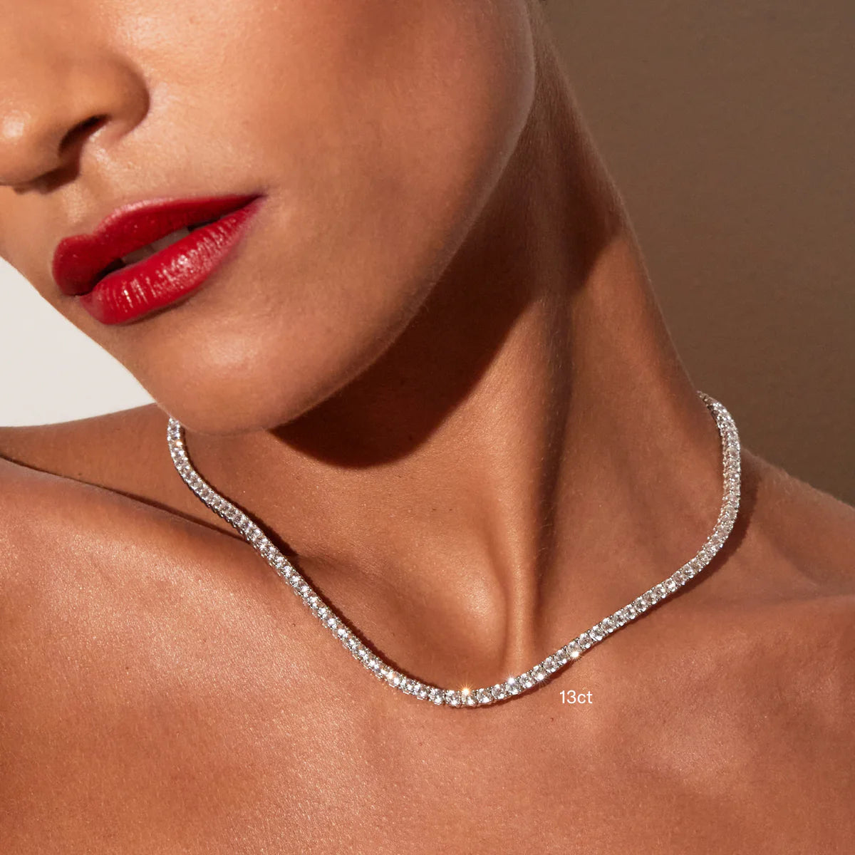 18K White Gold Lab Grown Diamond Tennis Necklace 5.0-15.0ct