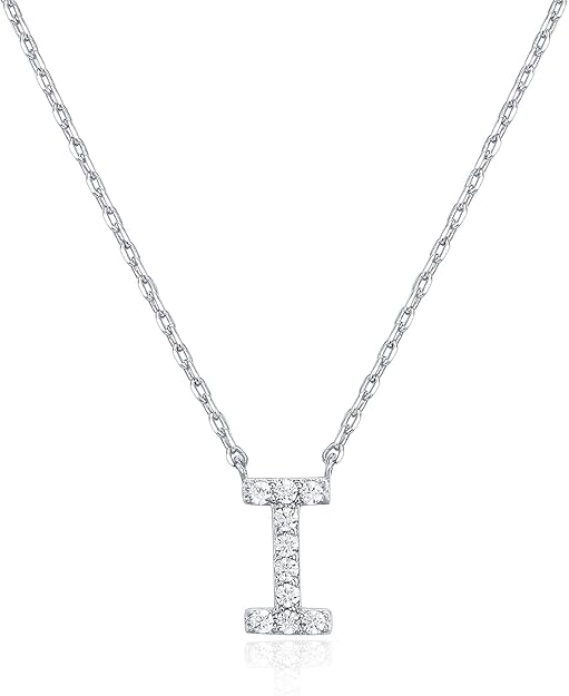18K White Gold Lab Grown Diamond Initial Necklace, Letter Dainty Necklaces for Women