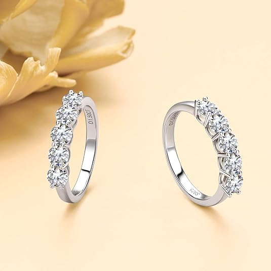 18K White Gold Lab Grown Diamond 5 Stone Half Eternity Ring 1.0-2.5ct