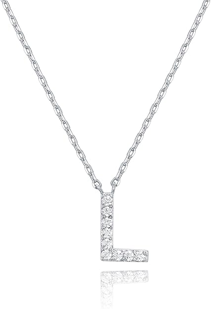 18K White Gold Lab Grown Diamond Initial Necklace, Letter Dainty Necklaces for Women