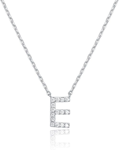 18K White Gold Lab Grown Diamond Initial Necklace, Letter Dainty Necklaces for Women