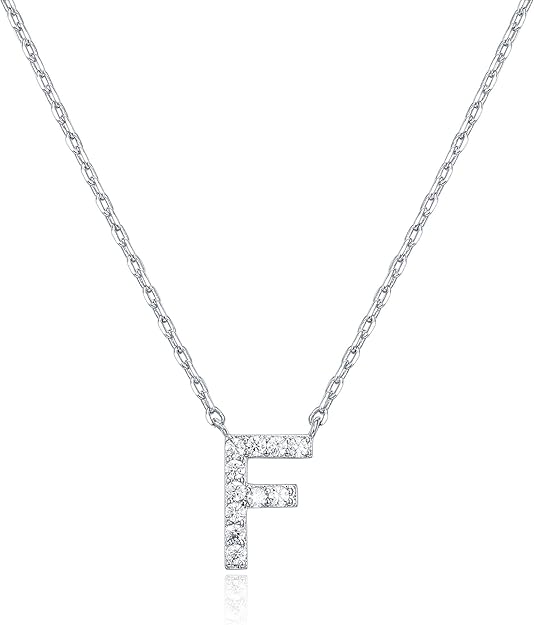 18K White Gold Lab Grown Diamond Initial Necklace, Letter Dainty Necklaces for Women