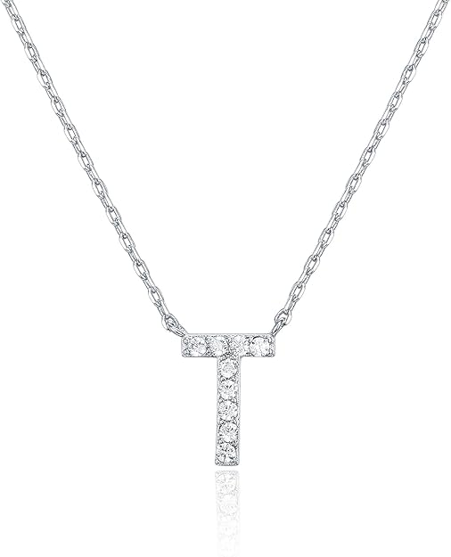 18K White Gold Lab Grown Diamond Initial Necklace, Letter Dainty Necklaces for Women