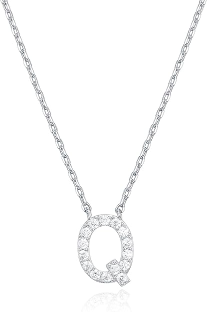 18K White Gold Lab Grown Diamond Initial Necklace, Letter Dainty Necklaces for Women