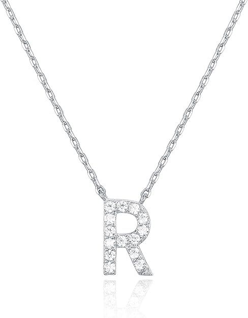 18K White Gold Lab Grown Diamond Initial Necklace, Letter Dainty Necklaces for Women