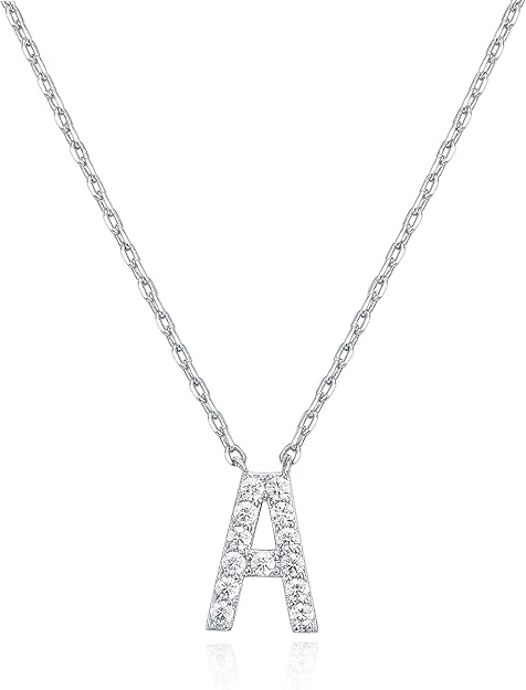 18K White Gold Lab Grown Diamond Initial Necklace, Letter Dainty Necklaces for Women