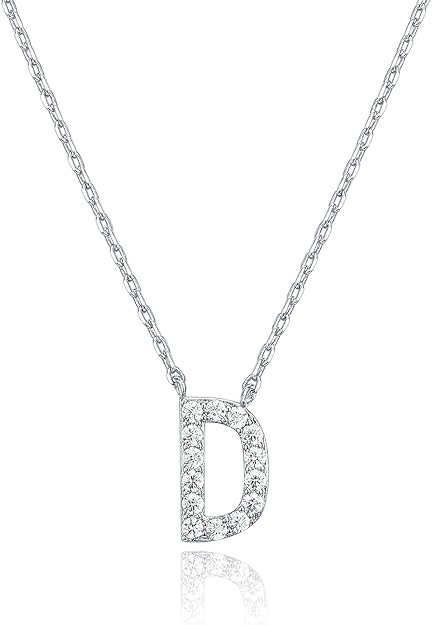 18K White Gold Lab Grown Diamond Initial Necklace, Letter Dainty Necklaces for Women