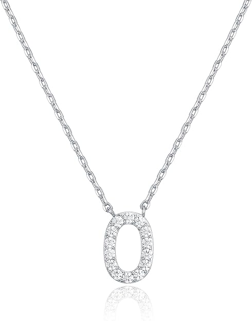 18K White Gold Lab Grown Diamond Initial Necklace, Letter Dainty Necklaces for Women