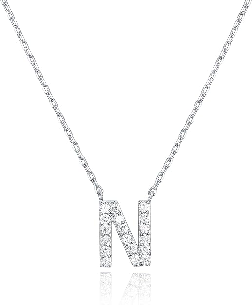 18K White Gold Lab Grown Diamond Initial Necklace, Letter Dainty Necklaces for Women