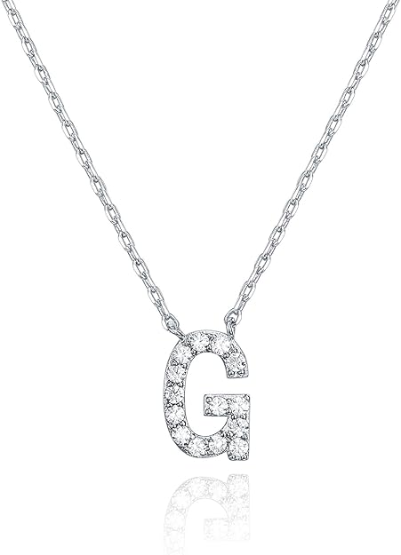 18K White Gold Lab Grown Diamond Initial Necklace, Letter Dainty Necklaces for Women