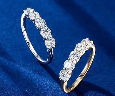 18K White Gold Lab Grown Diamond 5 Stone Half Eternity Ring 1.0-2.5ct
